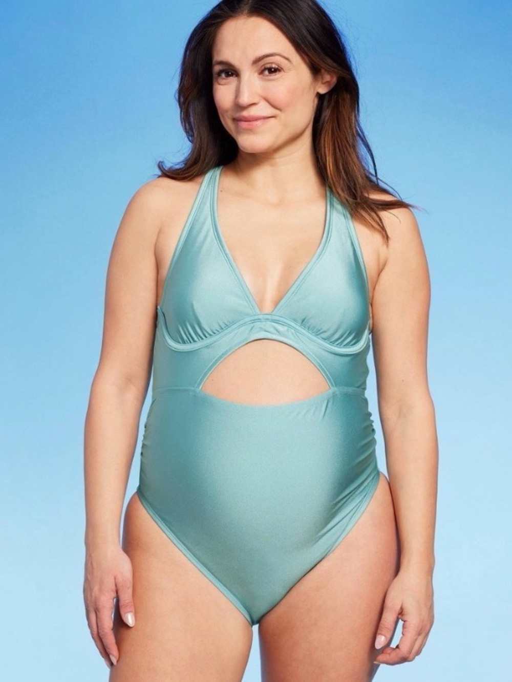 Isabel Maternity by Ingrid & Isabel XL Shiny Cutout Maternity Swimsuit Blue